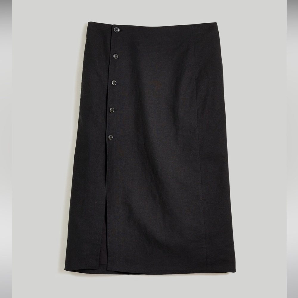 NWOT Madewell Linen-Cotton Blend Wrap Midi Skirt - Size 0 - Black - Picture 5 of 8